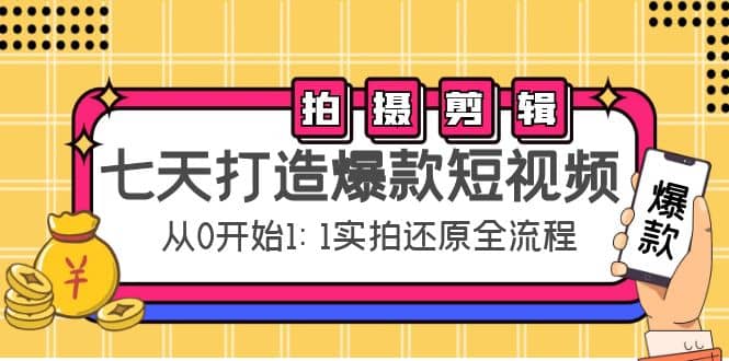 七天打造爆款短视频：拍摄+剪辑实操，从0开始1:1实拍还原实操全流程-我爱项目网