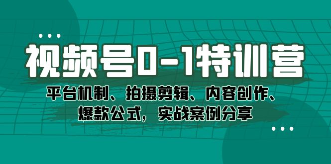 视频号0-1特训营：平台机制、拍摄剪辑、内容创作、爆款公式，实战案例分享-我爱项目网