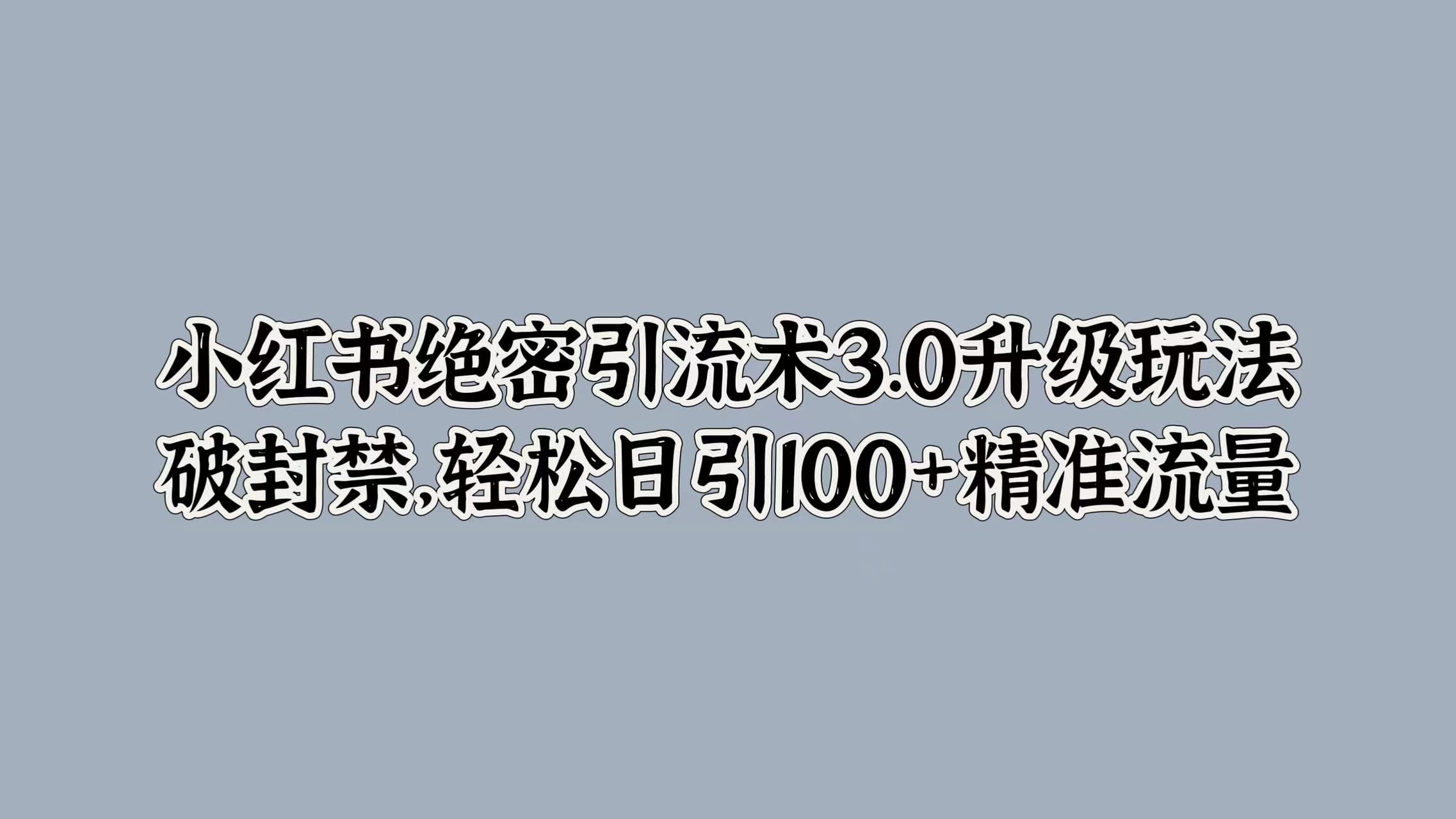小红书绝密引流术3.0升级玩法，破封禁，轻松日引100+精准流量-我爱项目网