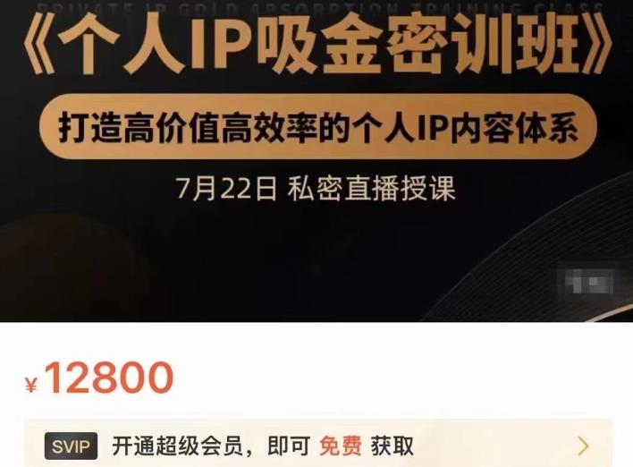 个人IP吸金密训班，打造高价值高效率的个人IP内容体系（价值12800元）-我爱项目网