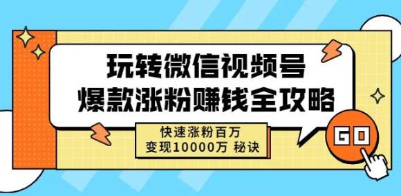 玩转微信视频号爆款涨粉赚钱全攻略，快速涨粉百万变现万元秘诀-我爱项目网